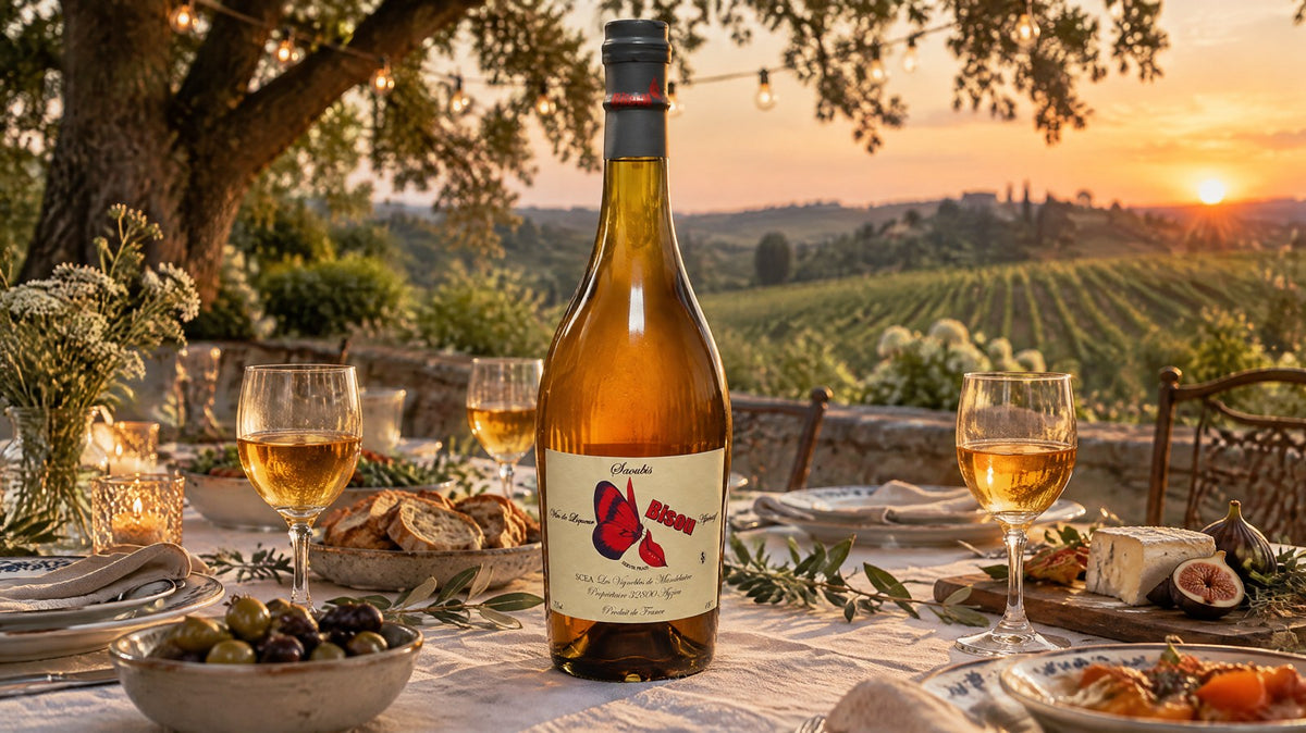 Table d'été dressée avec le Bisou au coucher du soleil